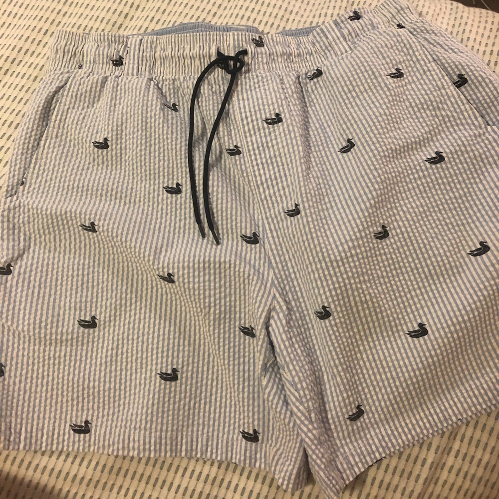 Southern marsh seersucker swim trunks